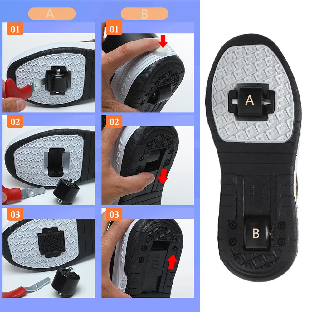 Hixingo Zapatos con Ruedas para Niños y Niñas, Patines Multiusos 2 en 1, Zapatillas Deportivas al Aire Libre Retráctil, Zapatillas de Skateboarding Niña Niño 30-42EU