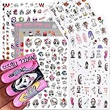 9 Sheets Halloween Nail Art Stickers 3D Self-Adhesive Skeleton Pumpkin Spider Face Skull Nail Decals