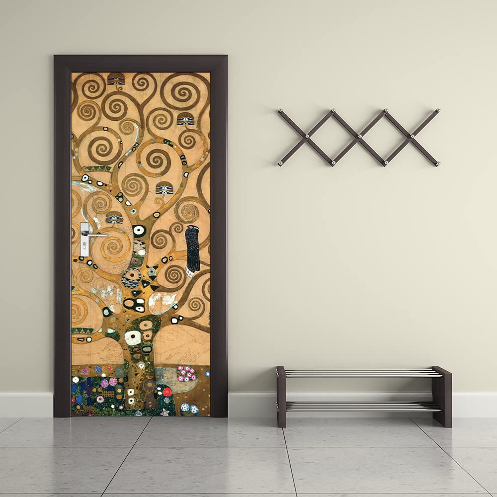 Adesivi Murali Per Porte Interne Legno, Adesivo da parete Decalcomania per camera da letto Home Decor Impermeabile, Aggiornamento in vinile Premium rimovibile, Klimt pittura a olio albero della vita