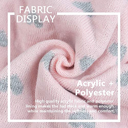 Knitted Pink Baby Hat Scarf Set Winter Warm Girls Beanie Fleece Lining Toddler Kids Hat With Pompom (Pink Heart(Hat+Scarf), M) #TOP4