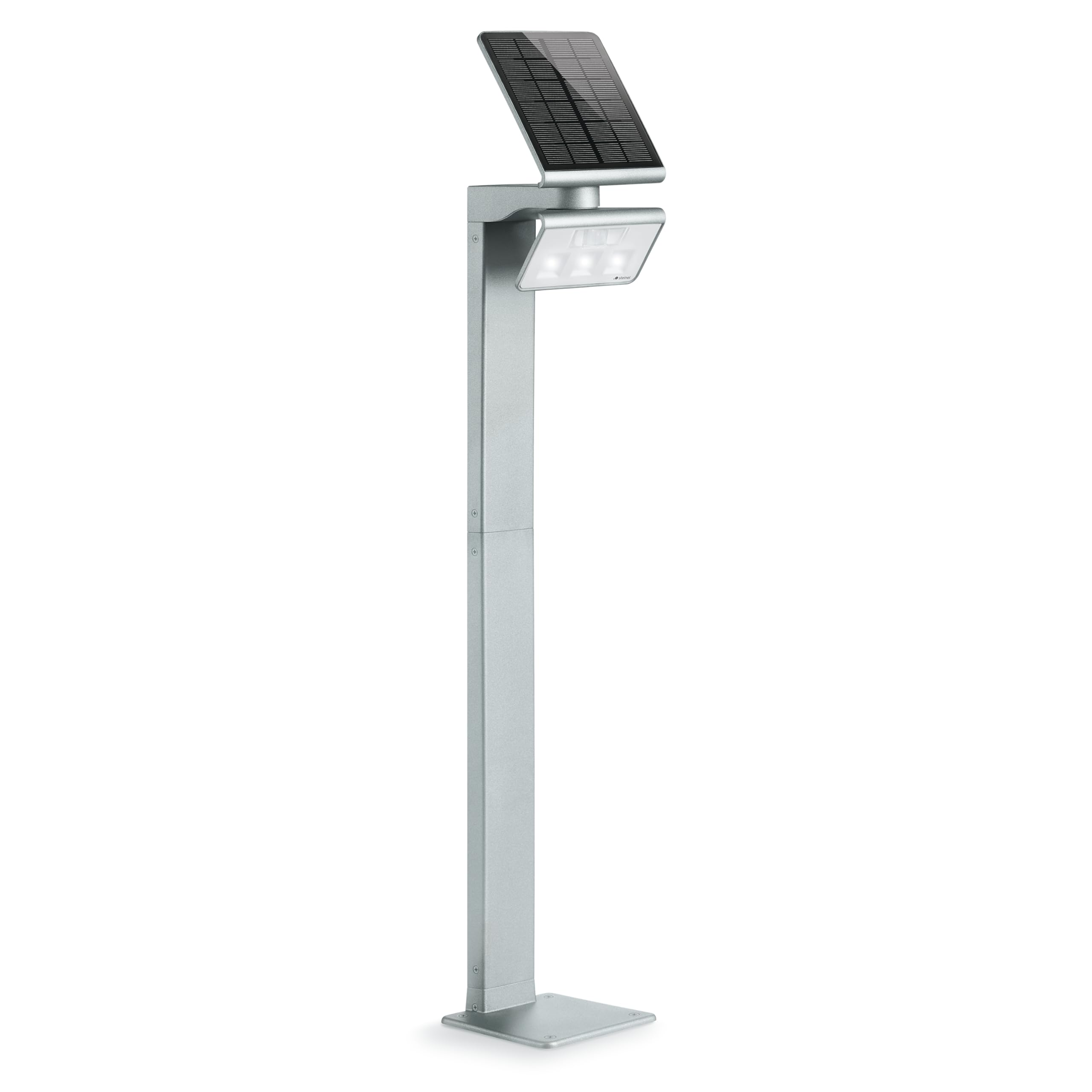 Steinel LED Solarleuchte XSolar GL-S silber, höhenverstellbar, 150 lm, 140° Bewegungsmelder, 5 m Reichweite, Grundlicht