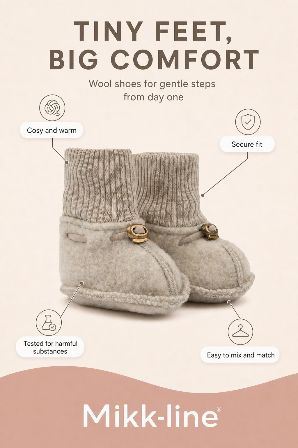 Mikk-line Zapatillas de lana para niños | OEKO-TEX 100 | Zapatillas de bebé de lana para niñas y niños | Calcetines de lana para bebé 95% lana - 100% libres de mulesing | Zapatillas para aprender a