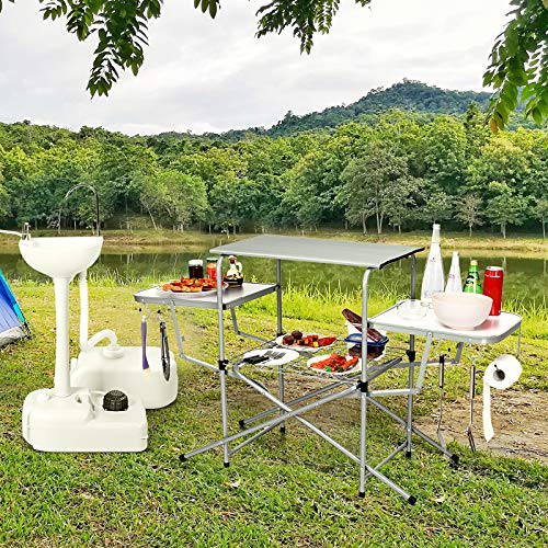 Tangkula Mesa Plegable para Parrilla, Mesa de Cocina de Camping de Aluminio con Estación de Cocina, Ganchos, Mesa Portátil para Acampar con Estantes Organizadores y Bolsa de Transporte, Ideal para Picnic, BBQ, Fiesta, Exterior miniatura 2