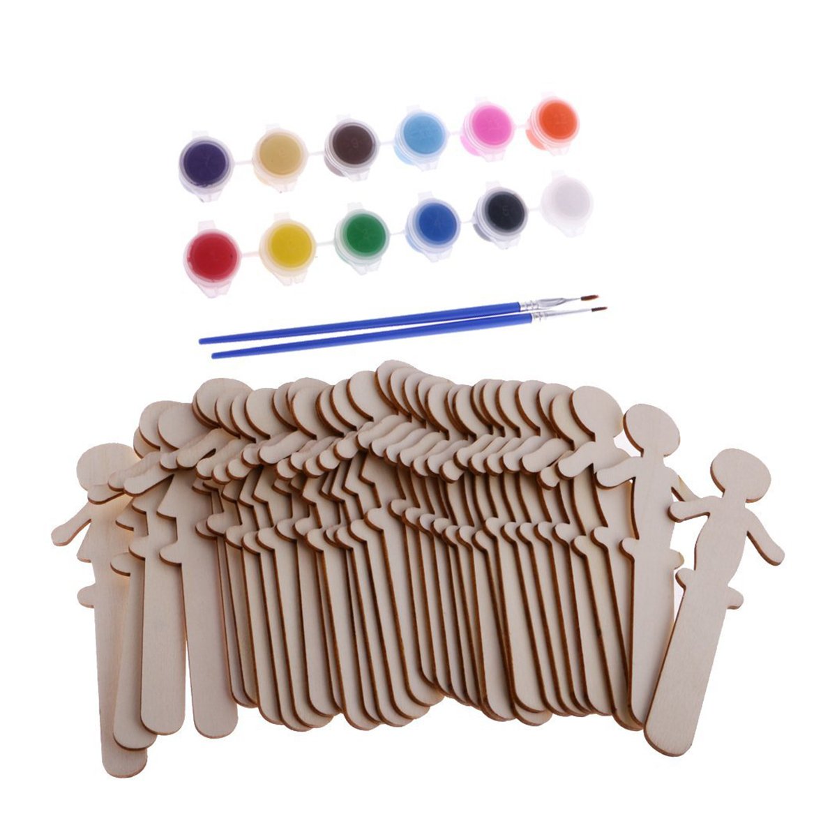 SUPVOX People Figure Wood Craft Sticks Ice Cream Sticks Cake Topper Sticks Colorful Popsicle Sticks with Brush and Pigment for Cake Decoration 32Pcs