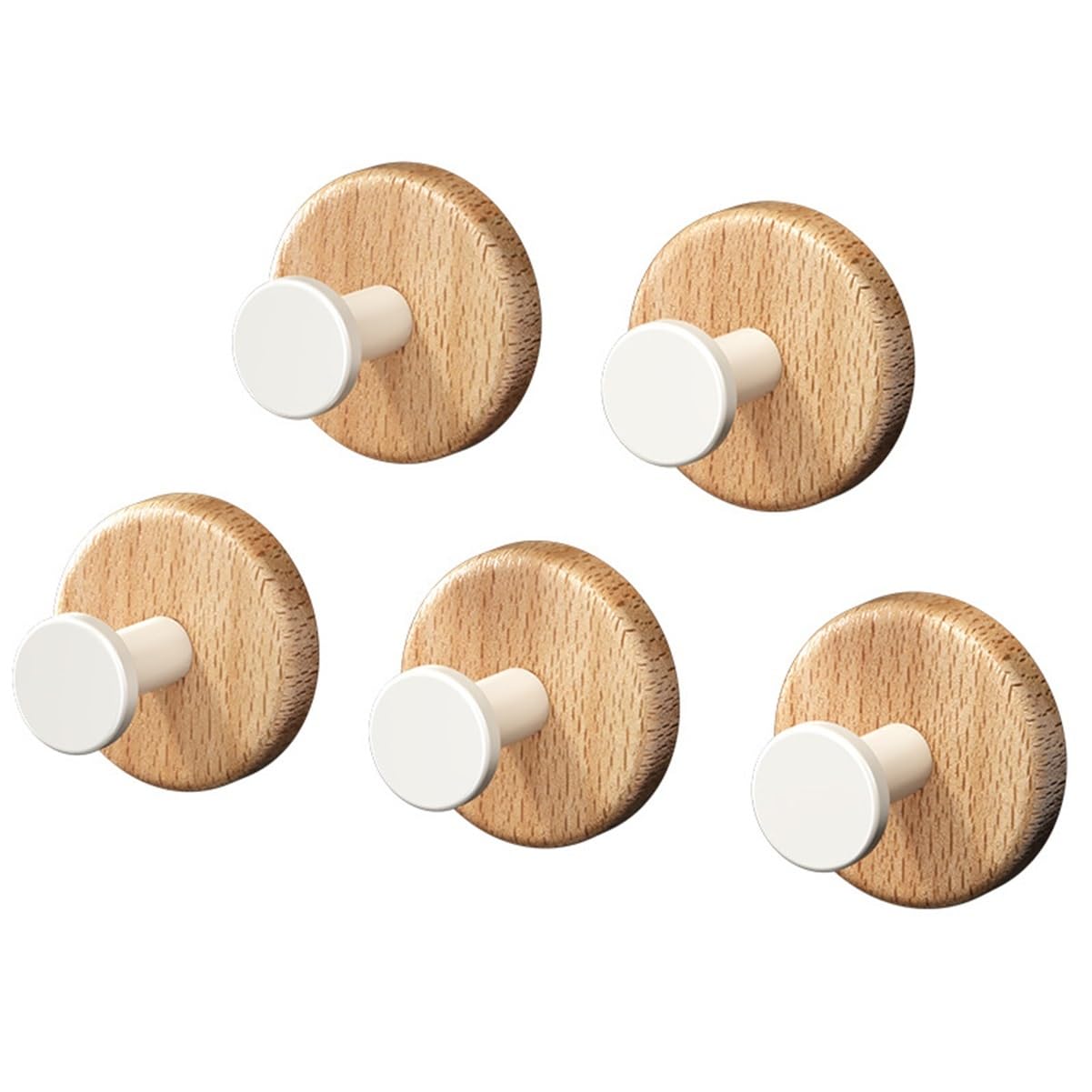 Wdwdw Beech Coat Rack With Hooks Self-Adhesive - 5 Pack,Retro Wood Base With Metal,No Drilling Decorative Wall For Towel