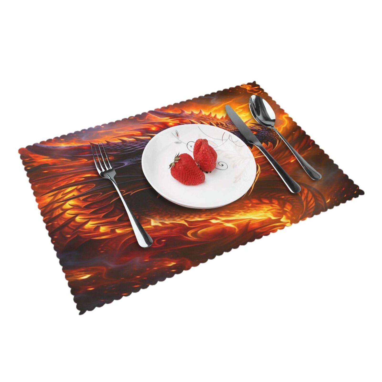 Dragon Fire (2) Placemats Set of 4 Print Table Mats Place Mats Table Decor for Kitchen Dining 12X18 in
