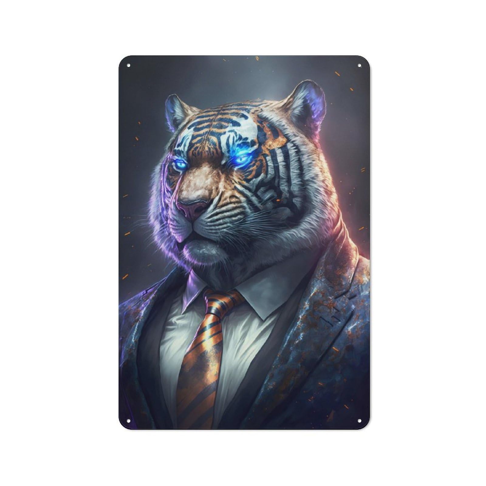 Junmoney Boss Tiger In Suit Retro Metal Wall Sign 30X20cm With For Garage Wall, Suited To Garage Decor Collectors
