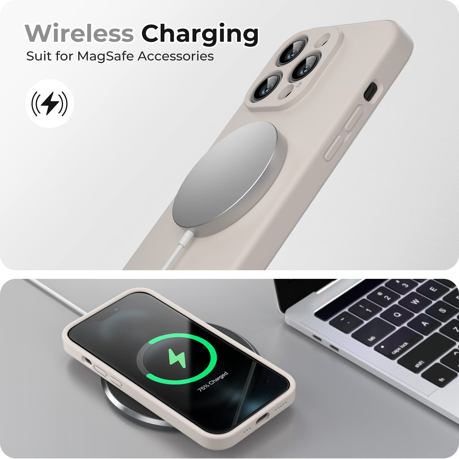 GOODVISH 3 in 1 Cover per iPhone 14 Pro Silicone 6,1" (2022), con 2x Pellicola Protettiva, iPhone 14 Pro Custodia per Cellulare Antiurto Resistente Protezione Fotocamera, Grigio Roccia