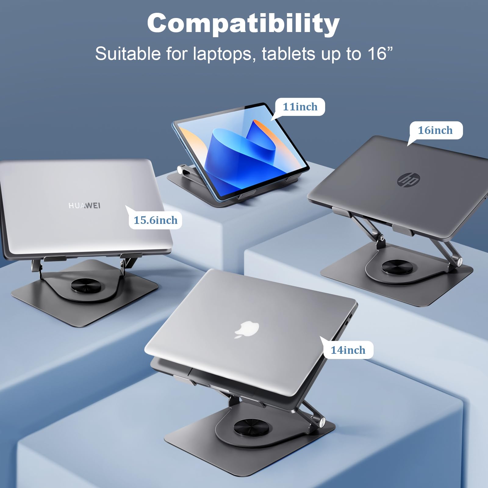 ICARE Stojak na Laptopa z Magnetyczną Chłodnicą do Laptopa RGB, Obracany o 360°, Nośność 10 kg i Cichy 18 dB, Uchwyt do Laptopów i Tabletów do 16", Szary Metaliczny