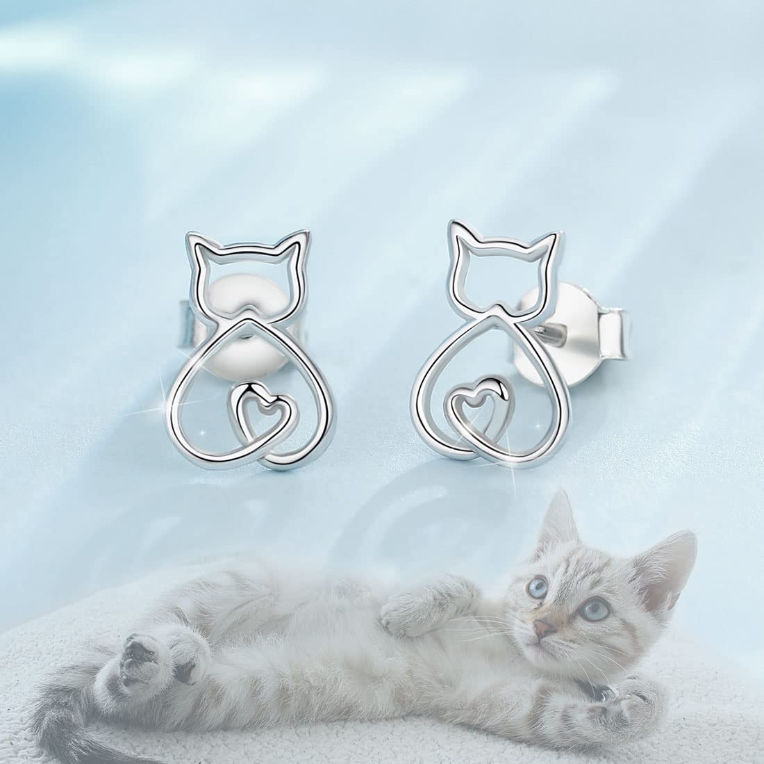 EUDORA Harmony Ball Orecchini a Lobo con Gatto in Argento Sterling da Donna, Orecchini a Cerchio con Gatto Carino Orecchini con Stella di David Orecchini con Fiocco di Neve Gioielli Regalo