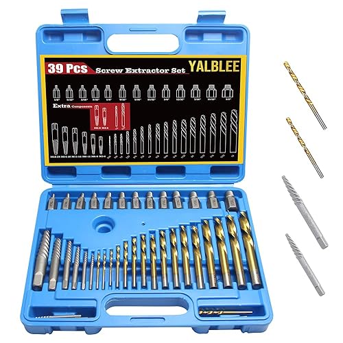 Juego de 39 extractores de tornillos y brocas para mano izquierda, juego de extractores de tornillos fáciles de sacar con brocas inversas,