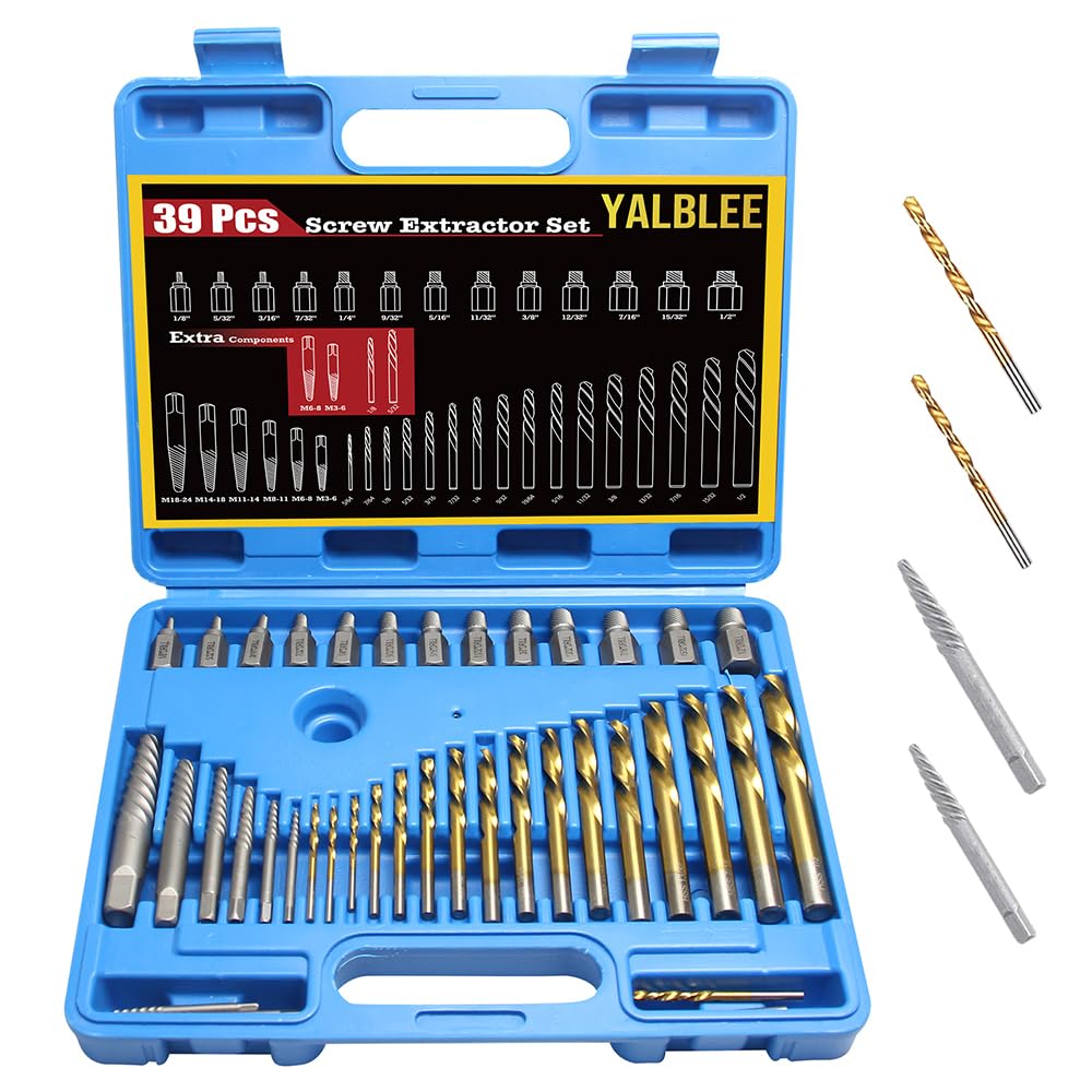 39 Pcs Screw Extractor and Left Hand Drill Bits Set, Easy Out Screw Extractor Set with Reverse Drill Bits, Multi-Spline Extractors for Removing Broken