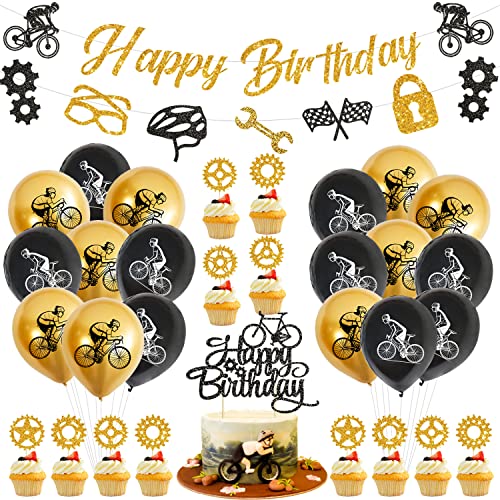 Décorations de fête d'anniversaire de vélo, bannières, décorations de gâteaux, ballons, panneaux à suspendre Décorations de fête d'anniversaire de vélo pour enfants et adolescents (B)