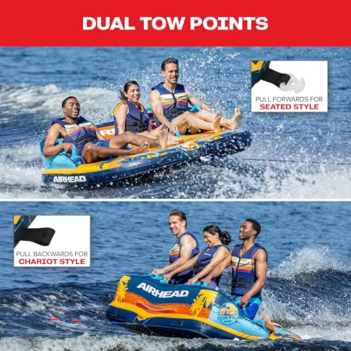 Image of Airhead Mable Towable Tube for Boating, 1-4 Rider Inflatable Boat Tube for Water Tubing, Heavy Duty Full Nylon Cover, EVA Foam Pads, Dual Tow Point, Patented Speed Safety Valve