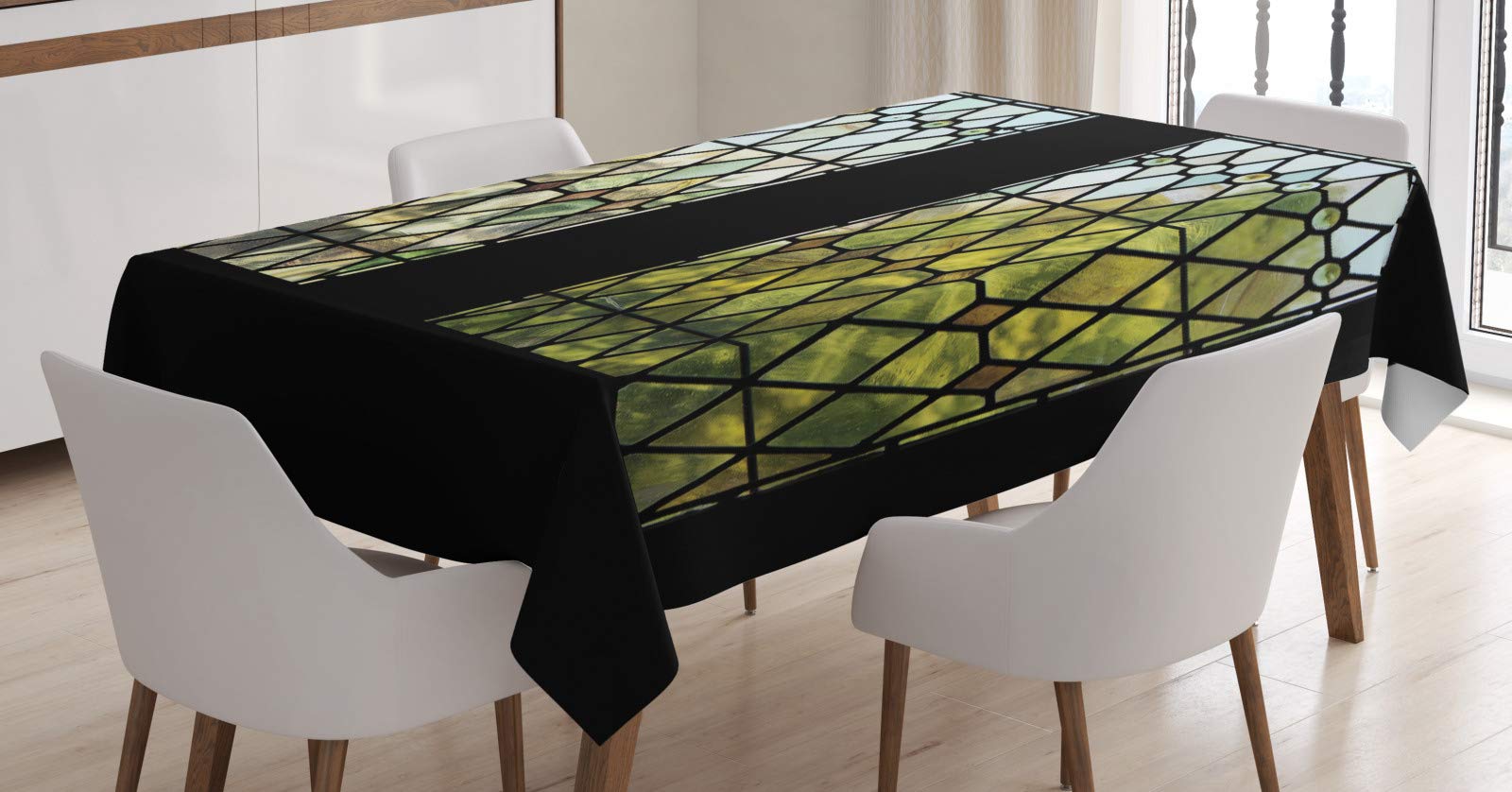 ABAKUHAUS Tovaglia Rettangolare Astratta 140x200 Cm – Volto Di Donna In Vetro – Tovaglia In Poliestere Setosa, Impermeabile E Antimacchia – Per Sala Da Pranzo, Cucina, Feste E Brunch – Multicolore