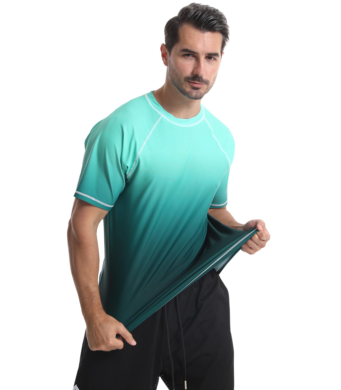 Camiseta de Hombre Camisa de Natación de Manga Corta Protección Solar UPF 50+ Rushguard de Secado Rápido Transpirable Surf Verano