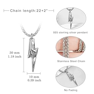 Sbzxbt Lightning Bolt Necklace Sterling Silver Lightning