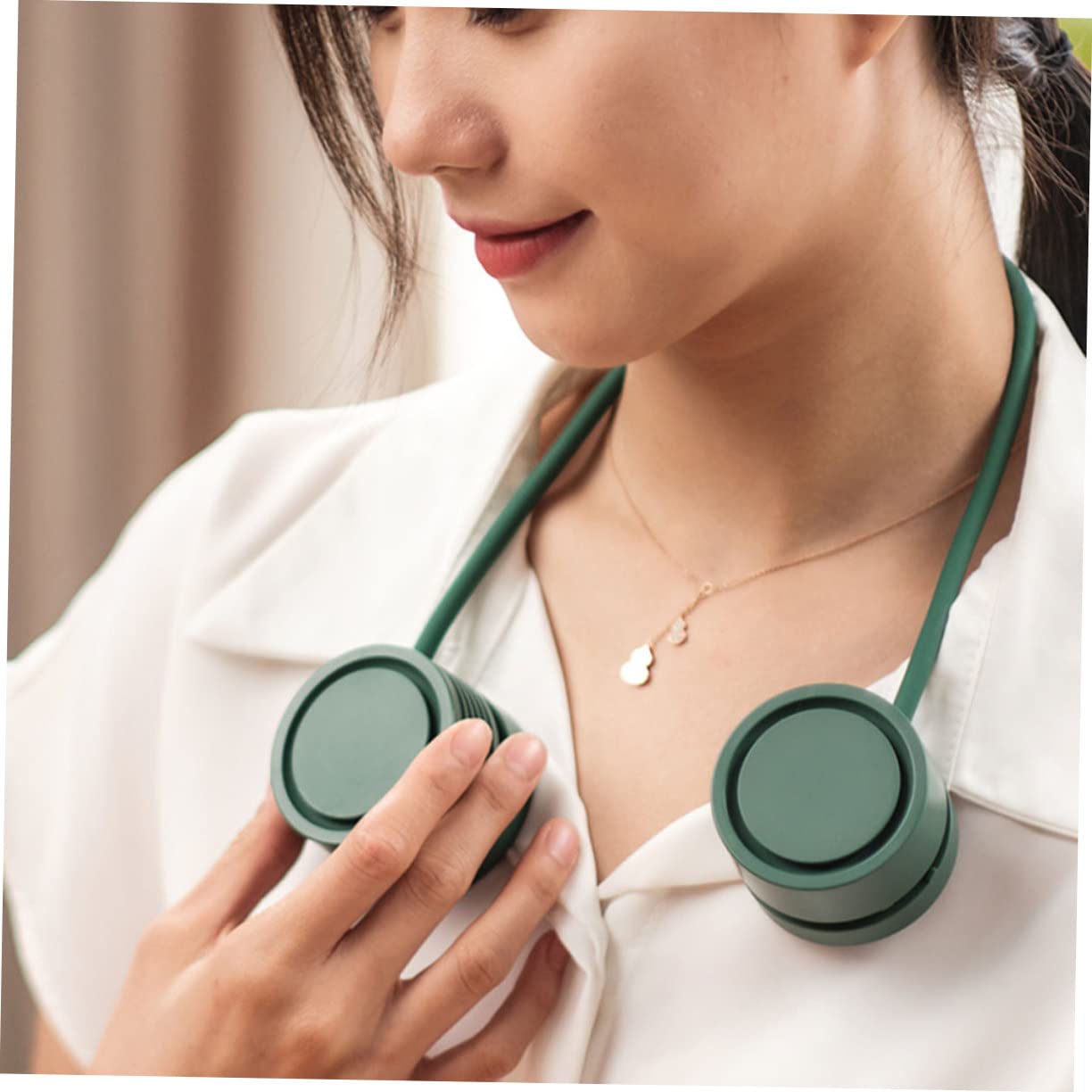 Ventilatore da Collo Portatile USB Ricaricabile Piccolo 1800mah | Verde, Abs e Silicone Lega di Alluminio, Regolabile e Leggero, Vacanze Estive Viaggio Outdoor