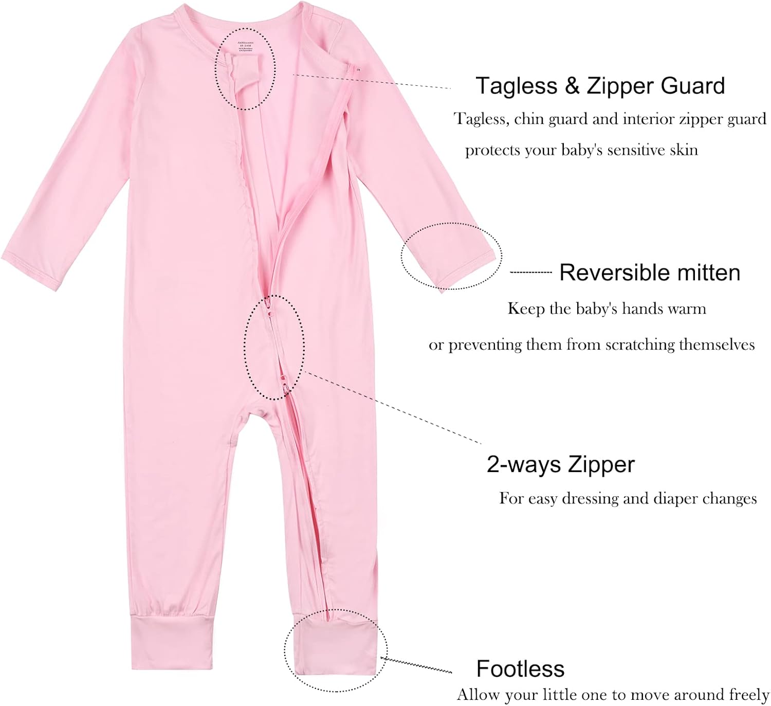 Aablexema Baby Footless Pajamas Zipper with Mitten, Rayon from Bamboo, Infant Long Sleeve Romper Pjs - Image 3