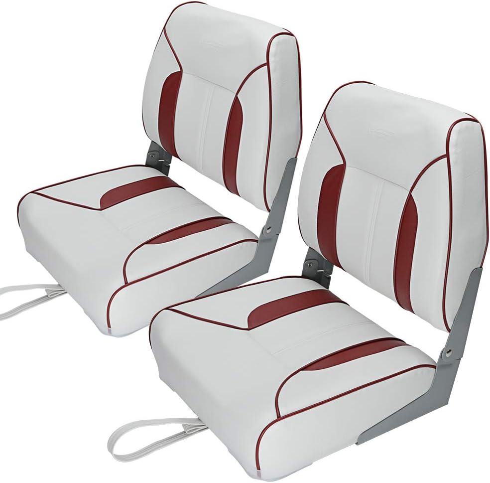 MSC Fishing Folding Boat Seats,One Pair Pack (S103 White/Red)