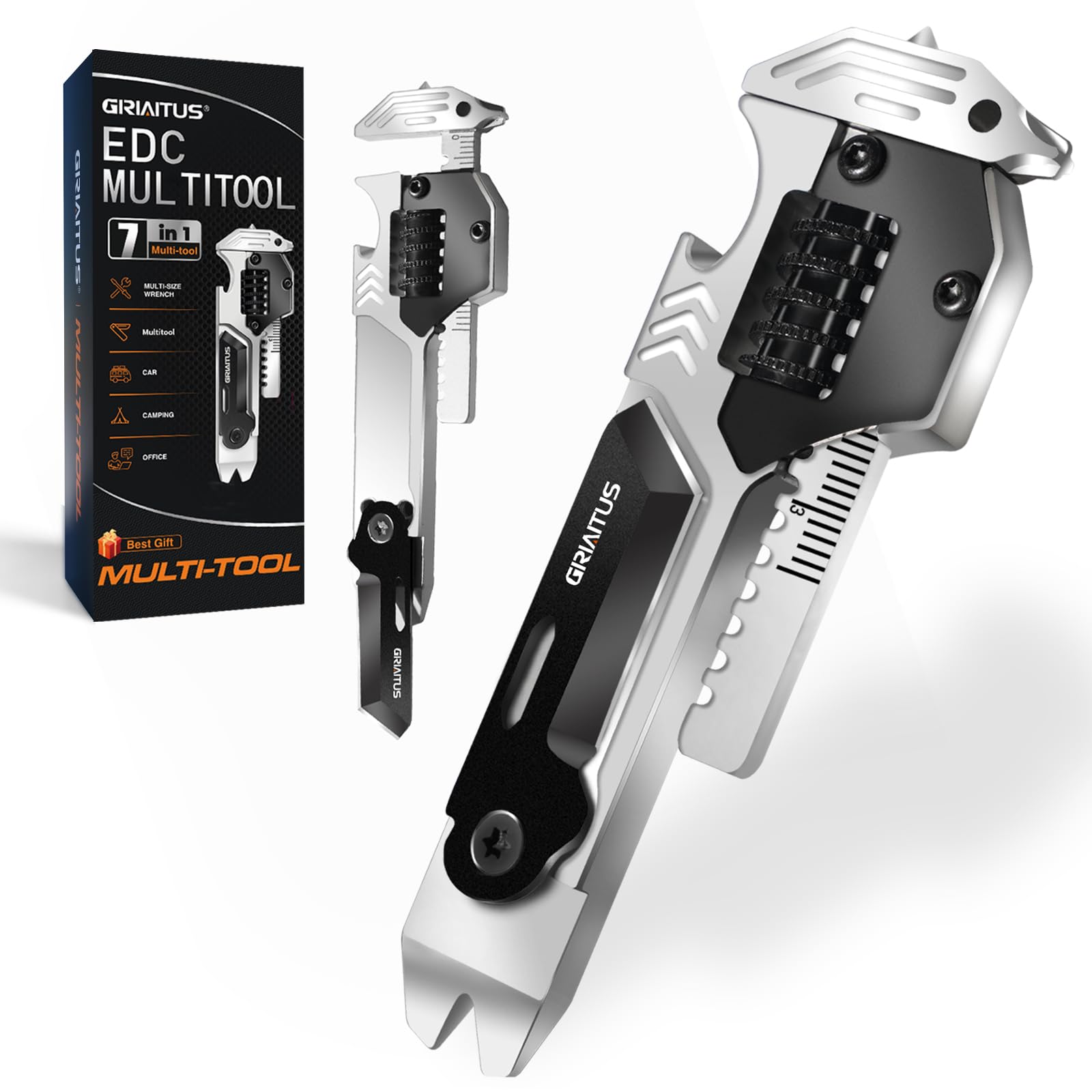 7 in 1 EDC Multitool Pry Bar Wrench and Screwdriver Gifts for Men | Bottle Opener, Car Window Breaker, Flat Phillips Screwdriver, EDC Tools for Cycling Maintenance, Outdoor Gifts for Father-image-0