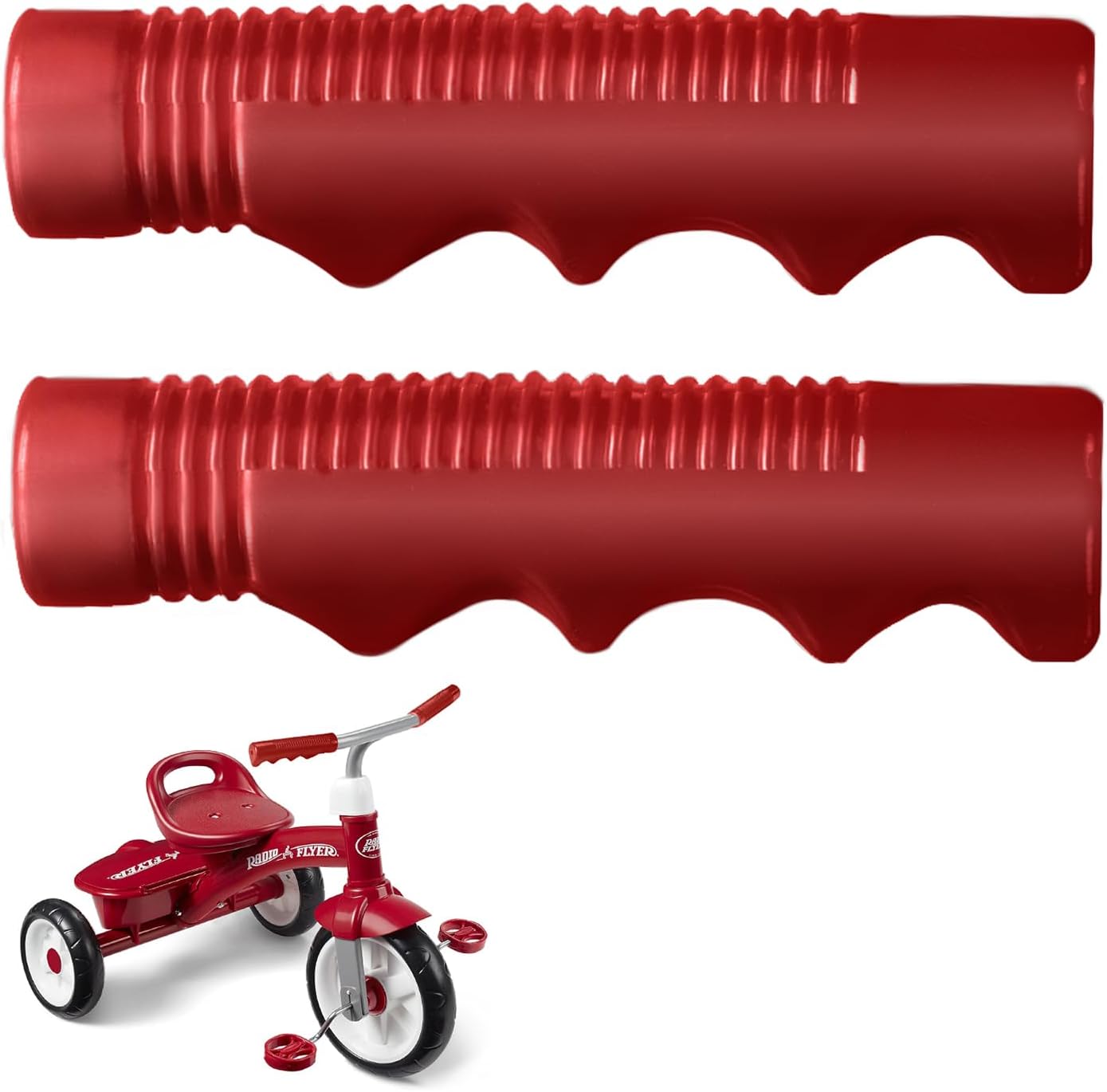 Tricycle Handlebar Grips, 3/4" Inch, Red, Pair, Plastic, Compatible with Radio Flyer Tricycle