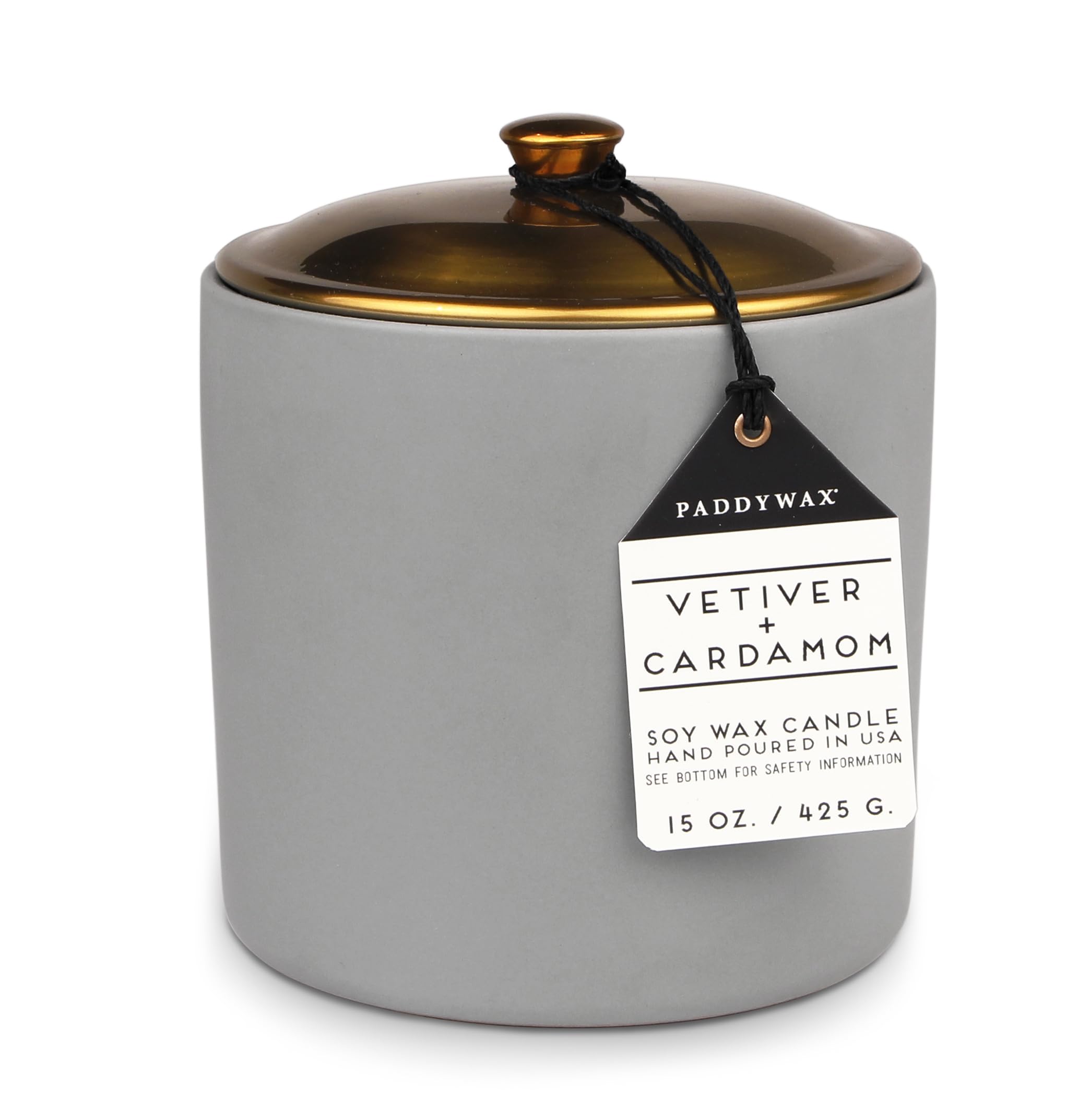 Paddywax Vetiver + Cardamom Scented Candles Minimalist Hygge Range Luxury 3-Wick Candle In Matte Ceramic Container With Lid, 425G,