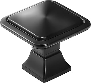 Cotykiley 10 Pack Matte Black Kitchen Cabinet Knobs 1-1/4 inch Drawer Pulls Solid Square Drawer Knobs Dresser Knobs Black Cabinet Hardware Knobs for Dresser Drawers