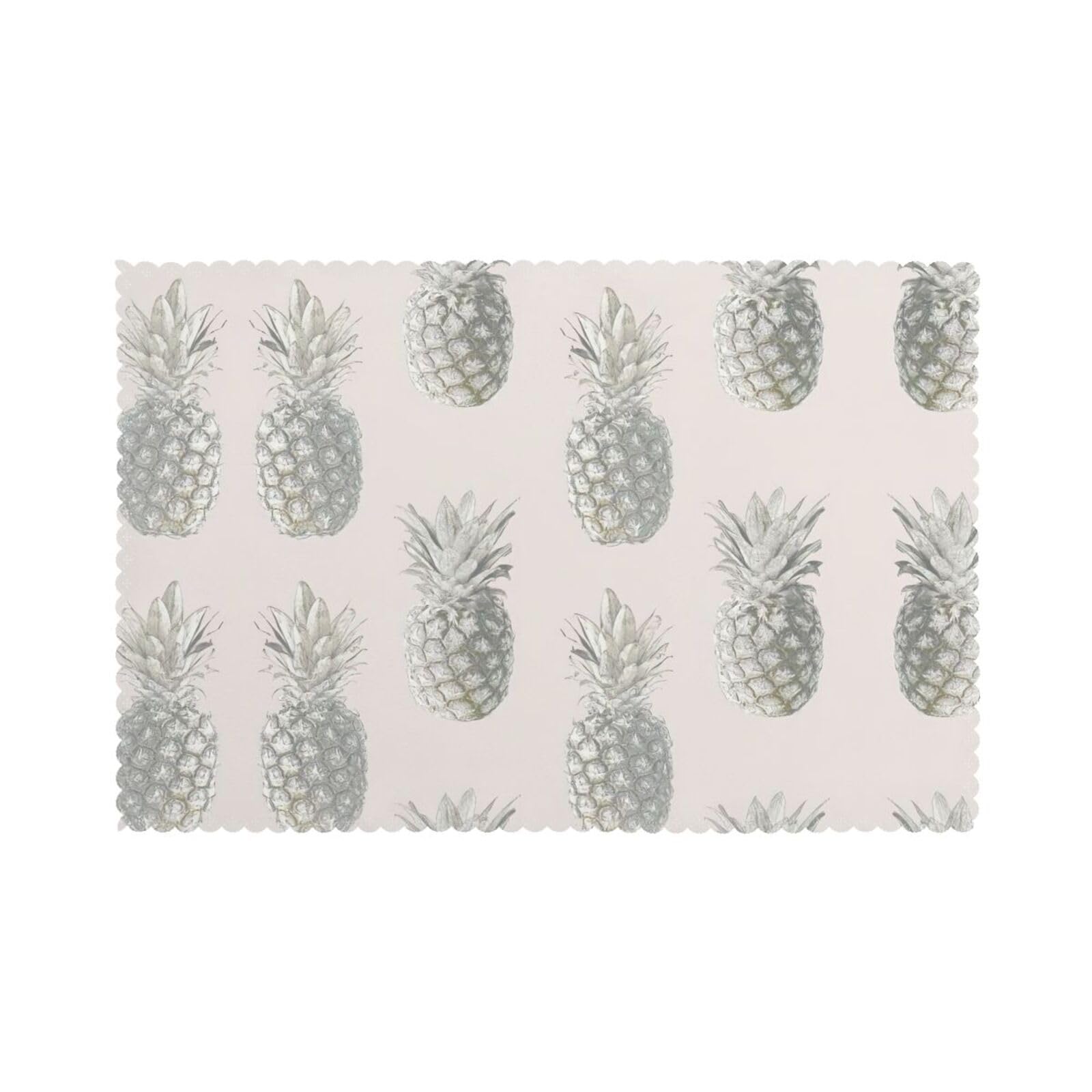 Lovely Pineapple Print Placemats Set Of 6, 12x18 Inch Polyester Washable Heat Resistant Kitchen Dining Table Mats