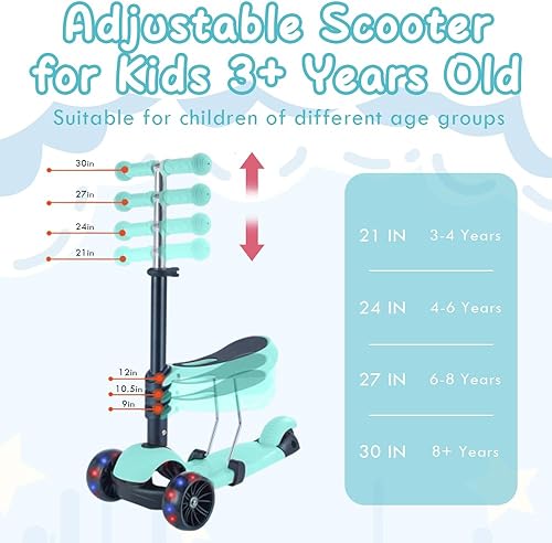 Miniatura 2 de Patinete para niños de 3 años, altura ajustable y asiento extraíble, con 3 ruedas LED, para actividades al aire libre, regalo de cumpleaños para