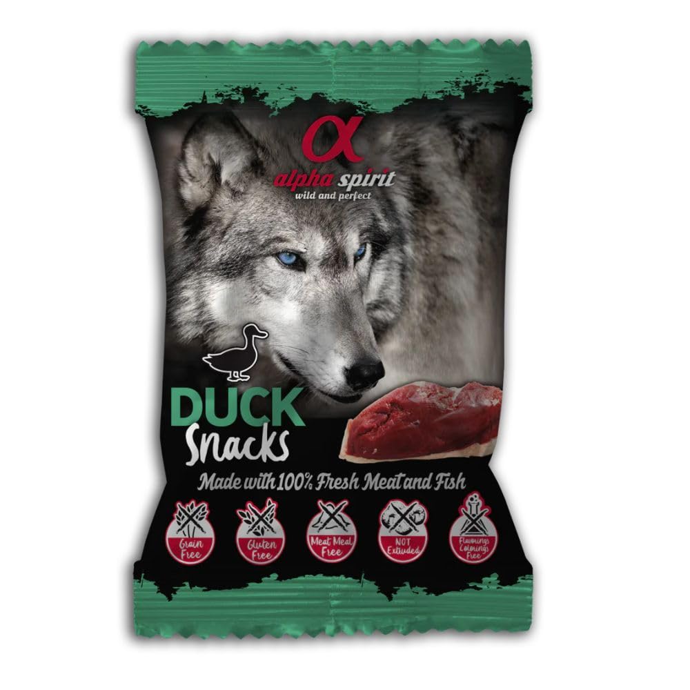 Snacks de Pato para Perros Alpha Spirit 10 Bolsas de 50 grs Cada una. Natural y Sin Cereales | ANIMALUJOS