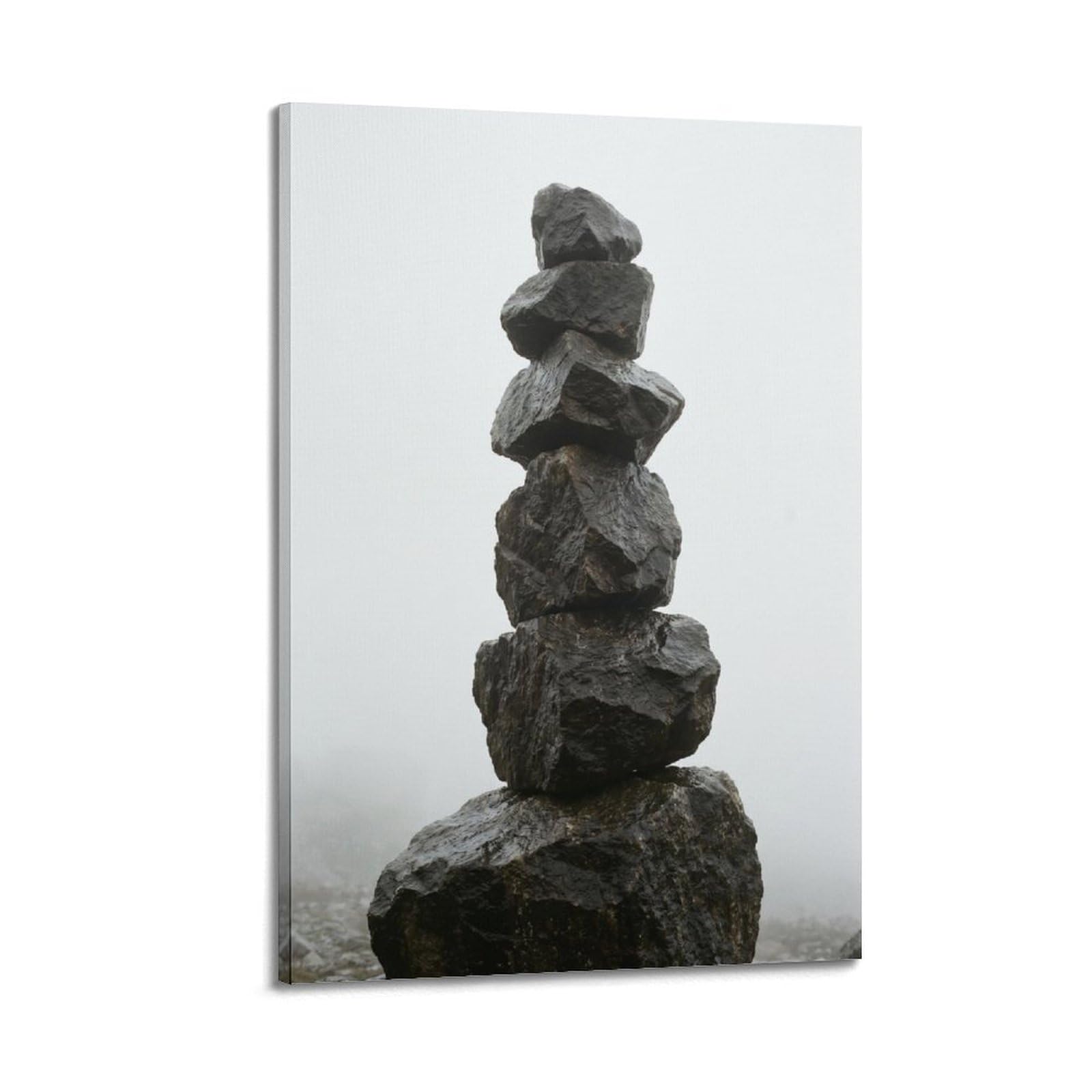 Zen Balance Poster Misty Boulder Tower Fog Serenity Healing Calm Modern Decorative Canvas Prints - Ideal Wall Art for Family, Man Cave, Game Room, Boys & Girls Bedroom 12x18inch(30x45cm)