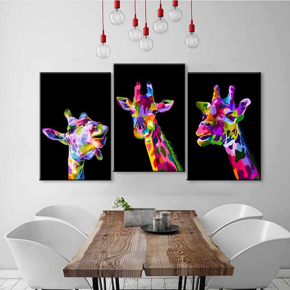 3-teilige Wandbilder „Giraffe“ – Pop-Art Leinwand, Gerahmt, 40,6 X 61 Cm Pro Bild, Fertig Zum Aufhängen