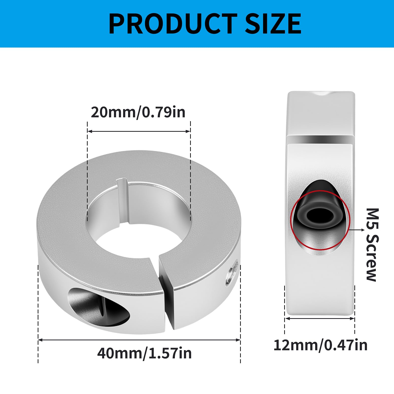 Aluminum Shaft Collars - 4 Pcs, M5 Set Screws -2