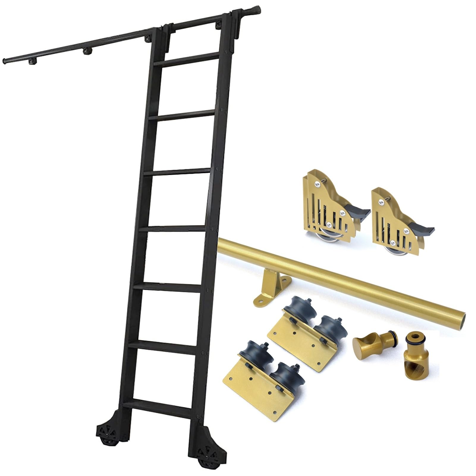 LWJSOCP Mobile Ladder Track Rail for Loft Office, Rolling Ladder Hardware Library Sliding Ladder Hardware Kit with Round Track/Rail, Slide Roller System, 3.3-24ft (no Ladder)(16ft/488cm Track kit)