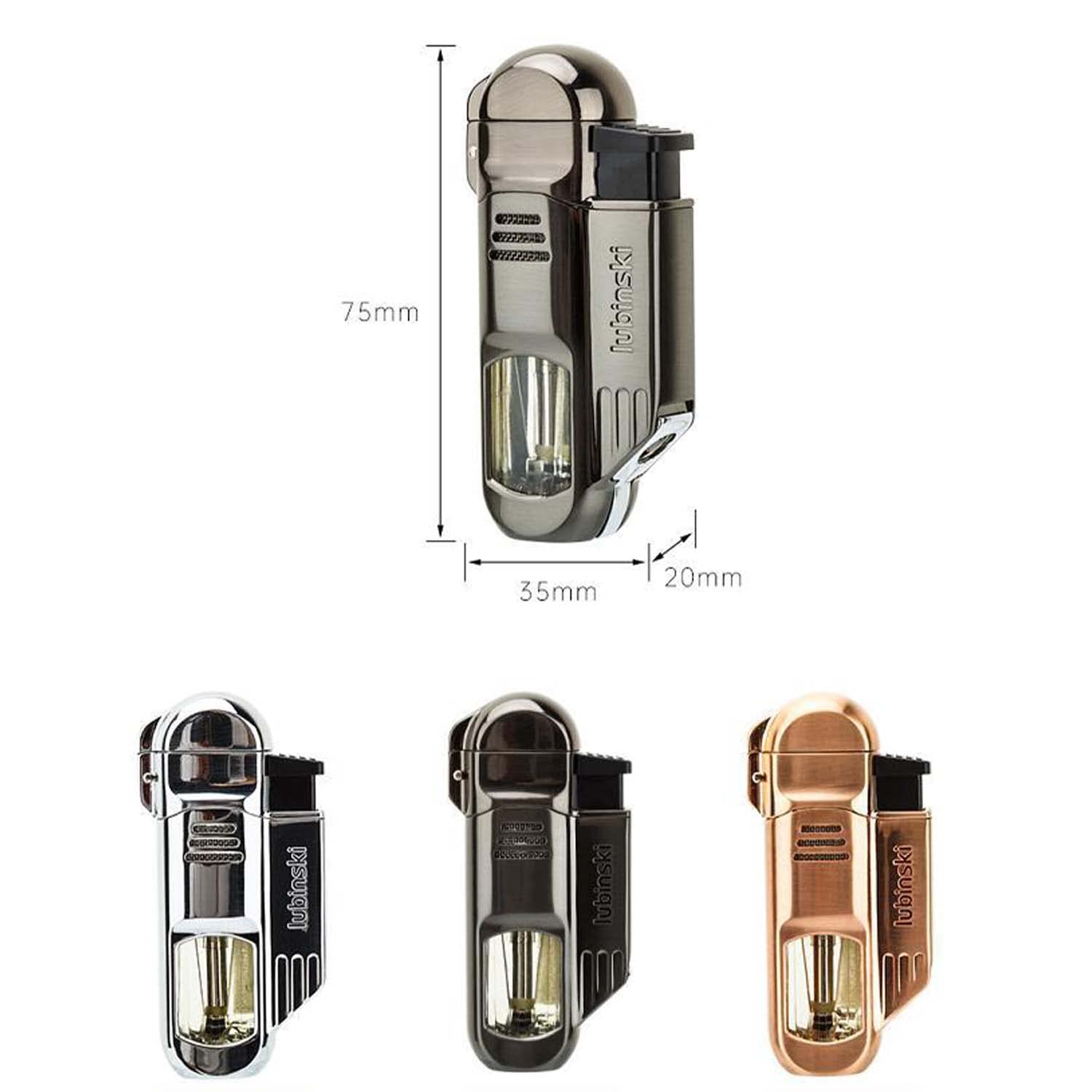 Créatif Poche Cigare Briquet Coupe-Vent Flamme Quad Jet avec Cigar Puncher Clear Window Butane Gadgets Rechargeables pour Hommes Idées Cadeaux,Silver
