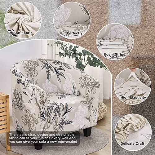 Image of SearchI Club Chair Slipcover Stretch Barrel Chair Covers Printed Tub Chair Slipcovers Spandex Armchair Sofa Cover Removable Couch Furniture Protector Arm Chair Cover for Living Room(Flowers Pattern5)