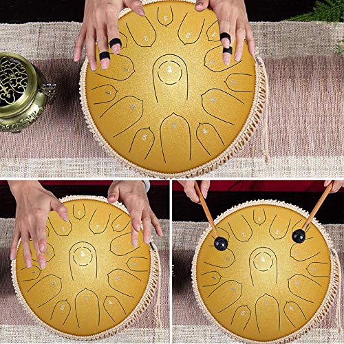 YYDS New Steel Tongue Drum 15 Notes14 Inch, Hand Drum Percussion Instrumen for Beginners and Music Lovers Exquisite Professional Instrument Kit - Thumbnail 6