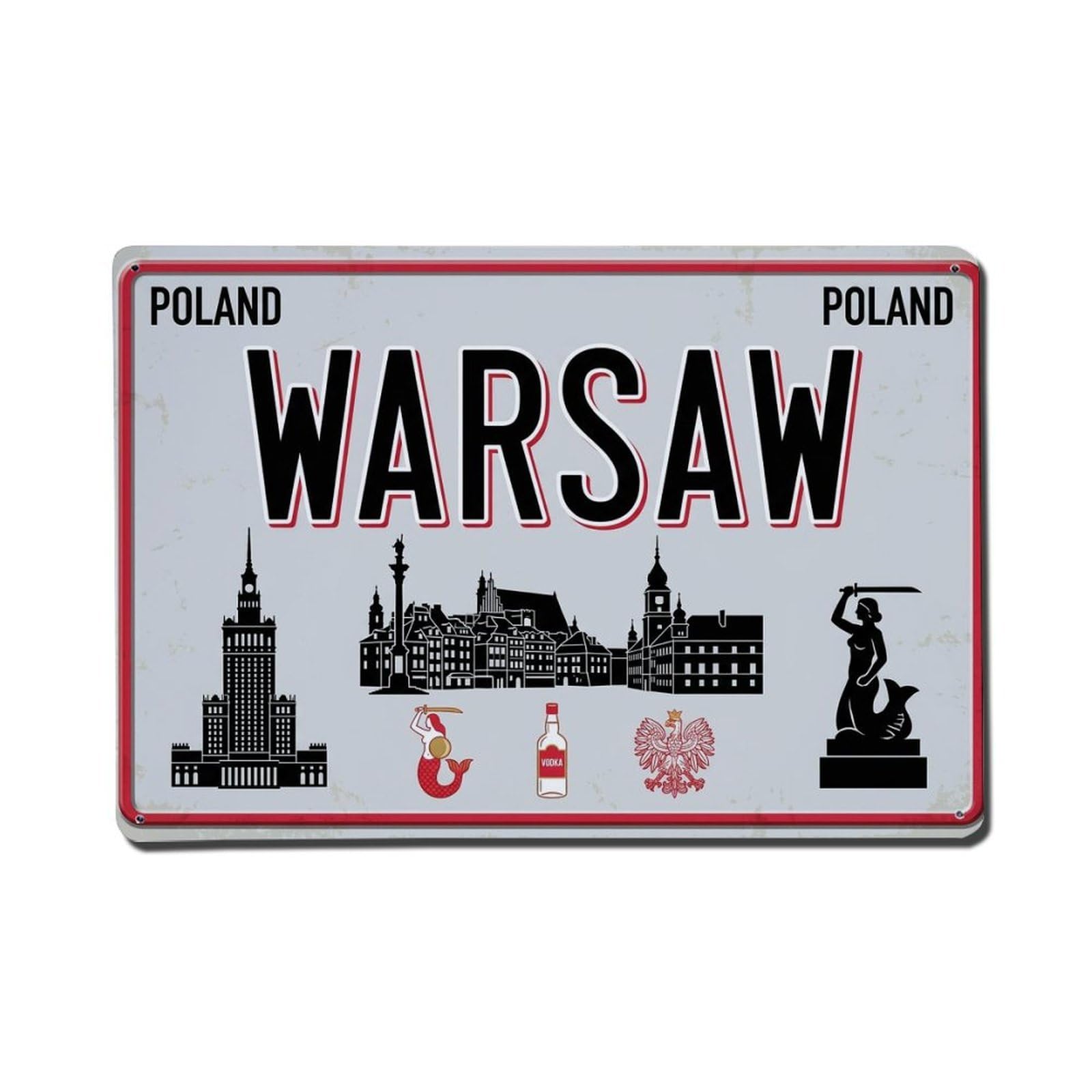 Cxhjca 8X12inch(20X30cm) Vintage Travel Warsaw Poland Palace Culture Metal Tin Sign