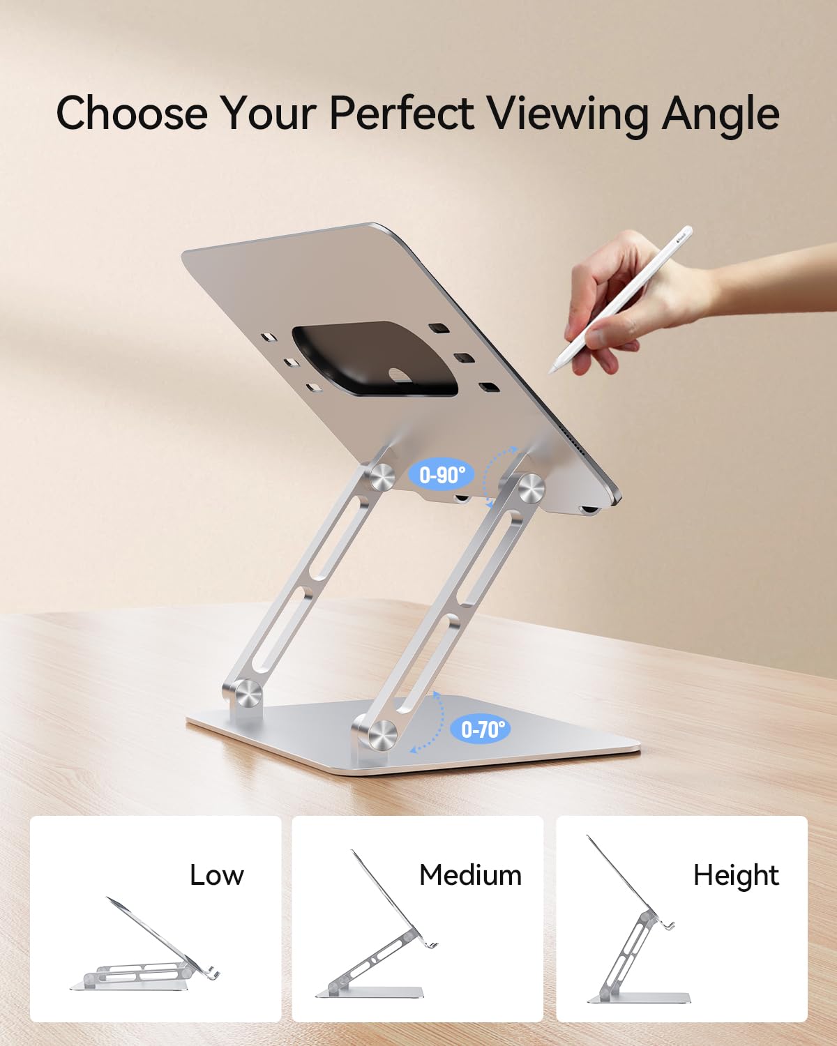 Orlian Soporte ajustable de aluminio para laptop, soporte ergonómico para computadora portátil, soporte resistente para laptop, tabletas de 10 a 17.3 pulgadas, plateado