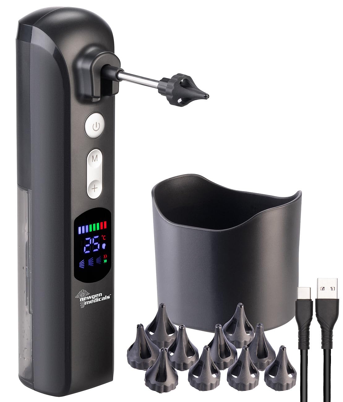 newgen medicals doccia auricolare: Pulitore per orecchie elettrico a batteria, con display, 3 modalità (pulizia orecchie, pulitore per elettrico, orecchio)