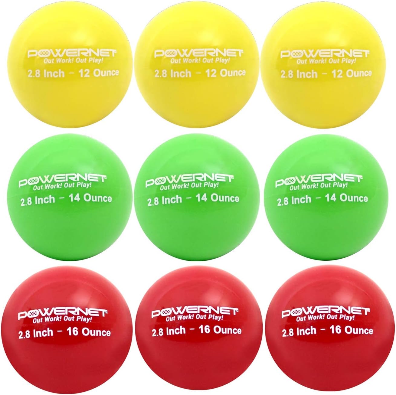 PowerNet 2.8" Weighted Hitting Batting Progressive Training Balls (9 Pack) | Build Strength and Muscle | Improve Technique | Baseball Size | Hand-Eye Coordination