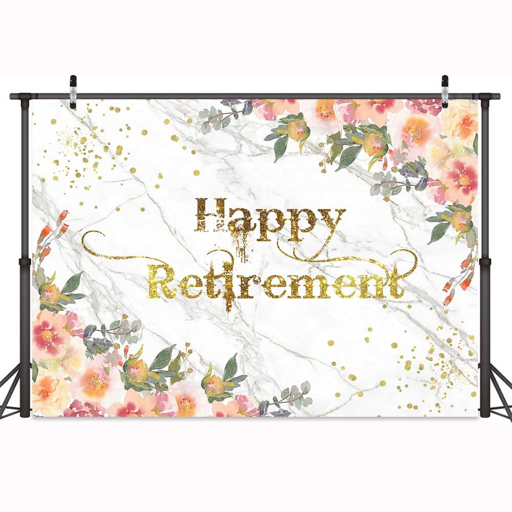 1,8 x 1,8 m Happy Retirement Banner sfondo per donne decorazioni per feste grano di marmo oro glitter sfondo foto decorazioni per feste grano di marmo congratulazioni foto stand puntello