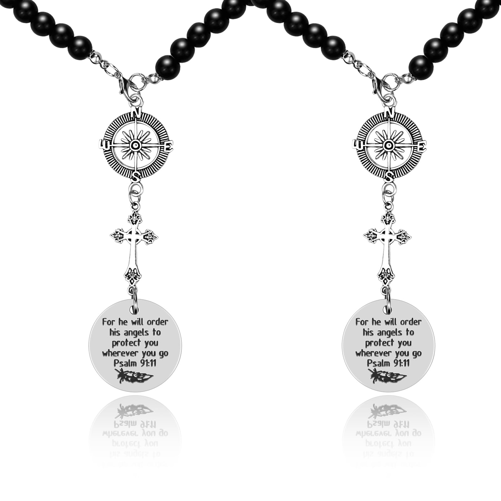 2 PCS Cross Car Charm, Rear View Mirror Hanger Decor, He Will Order His Angels to Protect You Wherever You Will Go, Religious Gifts for Women, Easter