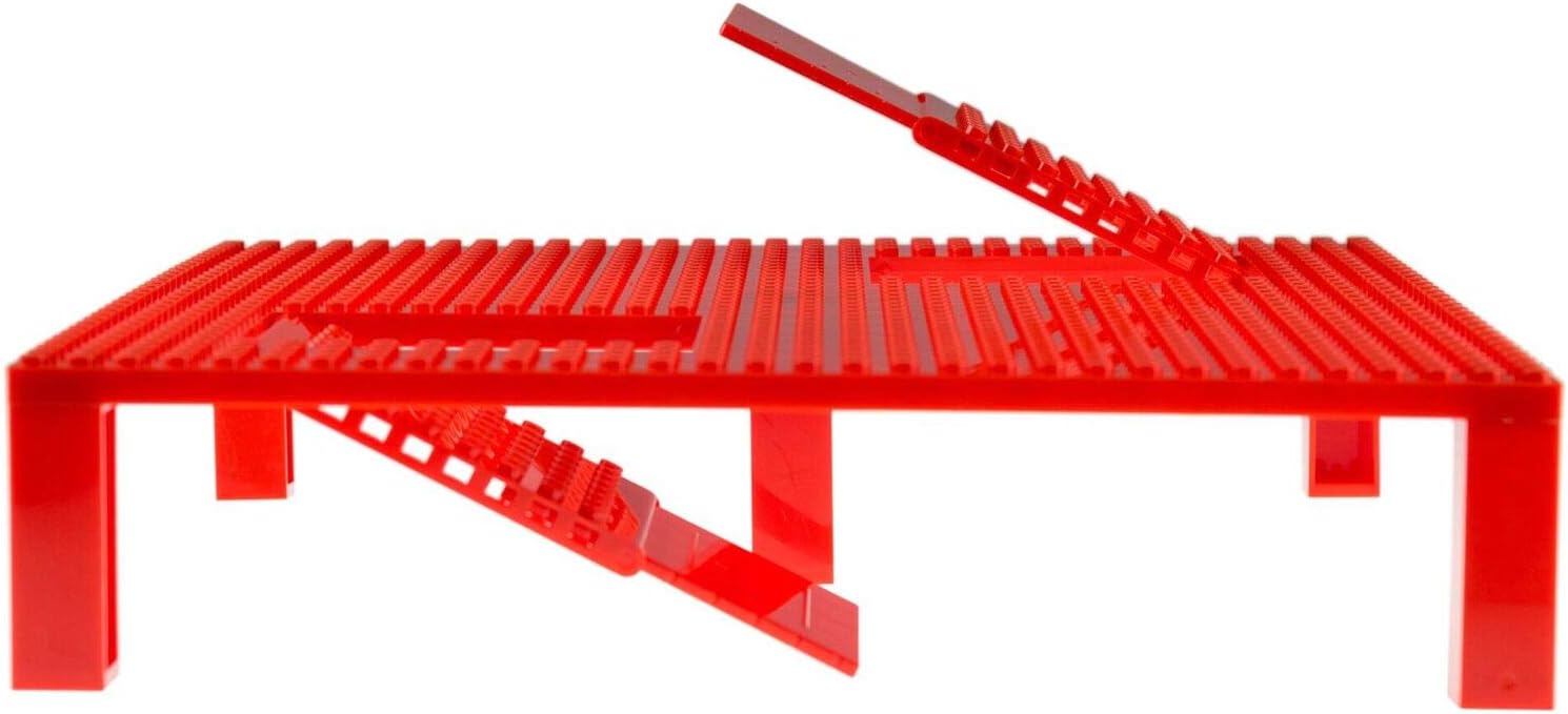 Strictly Briks Classic Trap & Gap Stackable Baseplate, 100% Compatible with All Major Brands, Red, 1 Piece Baseplate and 5 Stackers, 10x10 Inches