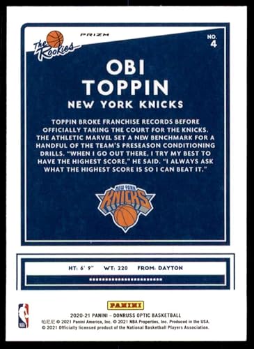 Miniatura 2 de Obi Toppin Rookie Card 2020-21 Donruss Optic The Rookies Holo #4