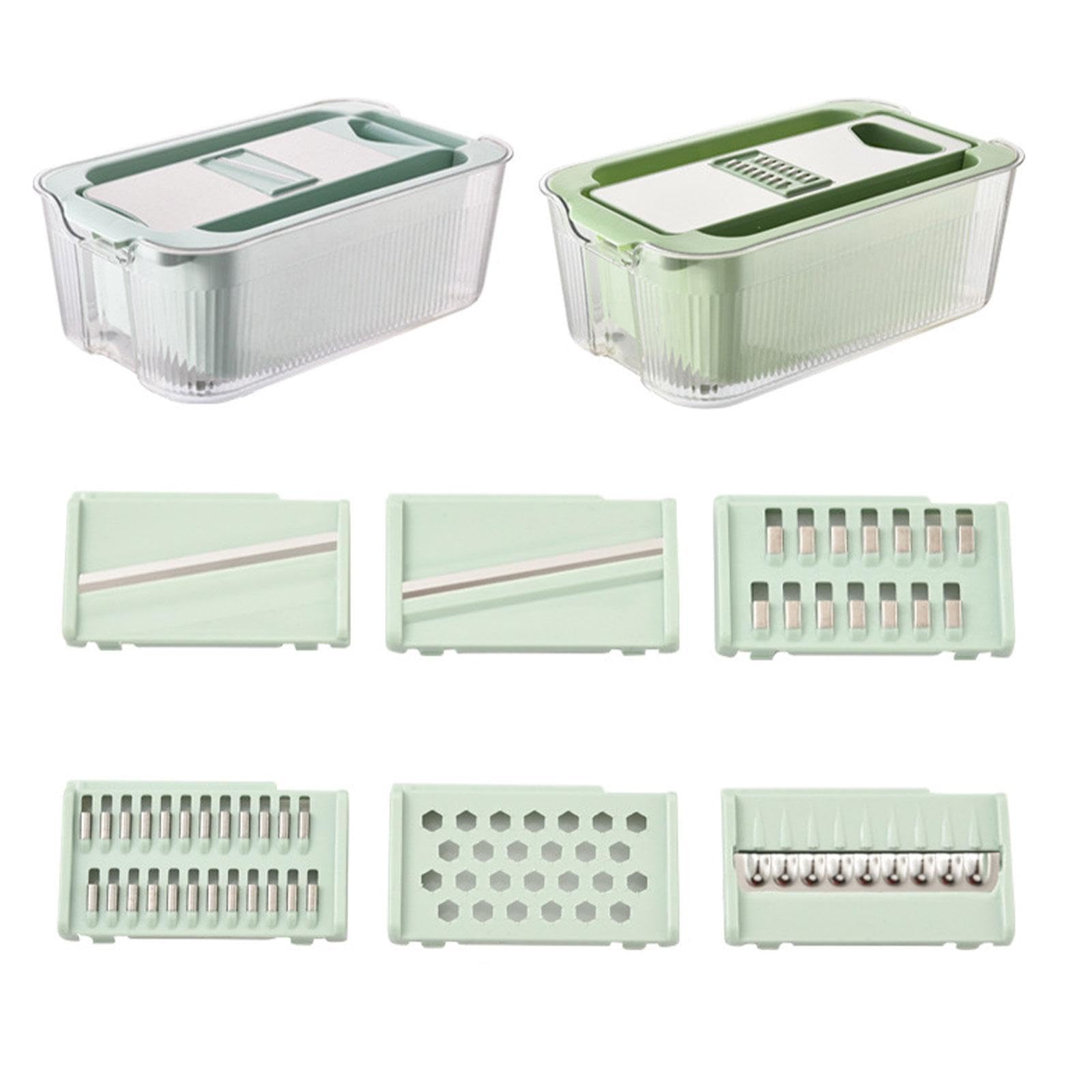 Gralara Mandolina para Cortar Verduras y Frutas, utensilio de Acero Inoxidable con Recipiente, Azul con 3 Cuchillas, Individual