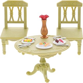 Miniature Dining Set Dollhouse Kitchen Chairs 2-Piece Plastic Doll Dining Table and Chair Set Doll House Accessories for Boys and Girls