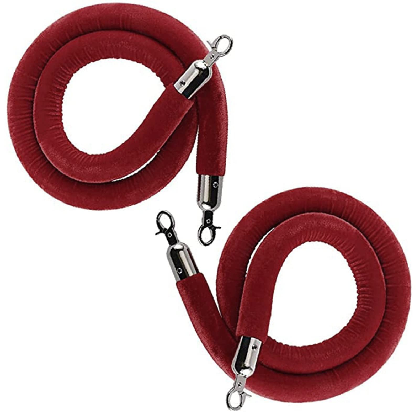 AUNANGLJSCS Rope barriers, 2 Pcs Velvet Crowd Control Barriers for,Queue Barrier with Silver Hooks, Ropes for Carpet Events-Red||9ft/274cm(Wine,6ft/185cm)