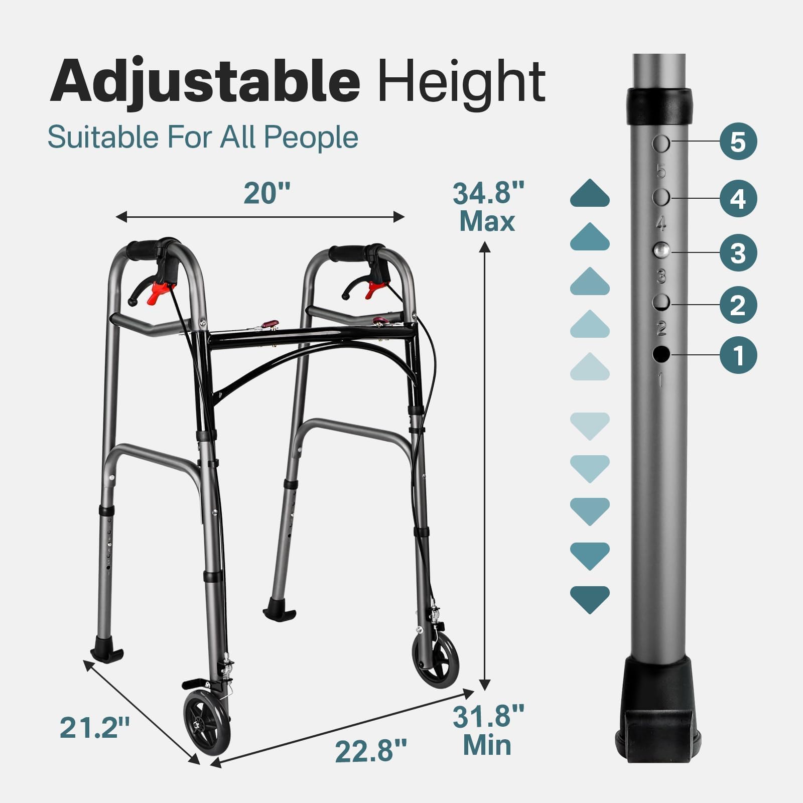 Eosprim Andador Con Freno Para Plegable Ancianos 2 Ruedas，Carro Plegable Con Ruedas，Andadores Interior Adultos，Caminadores Para Mayores，Andarilho Para Idosos，Andadores Para Personas Mayores，Muletas
